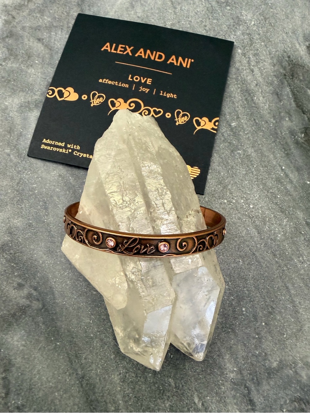 Alex and Ani Rose Gold  'Love' Cuff Bracelet Swarovski Pink Crystals